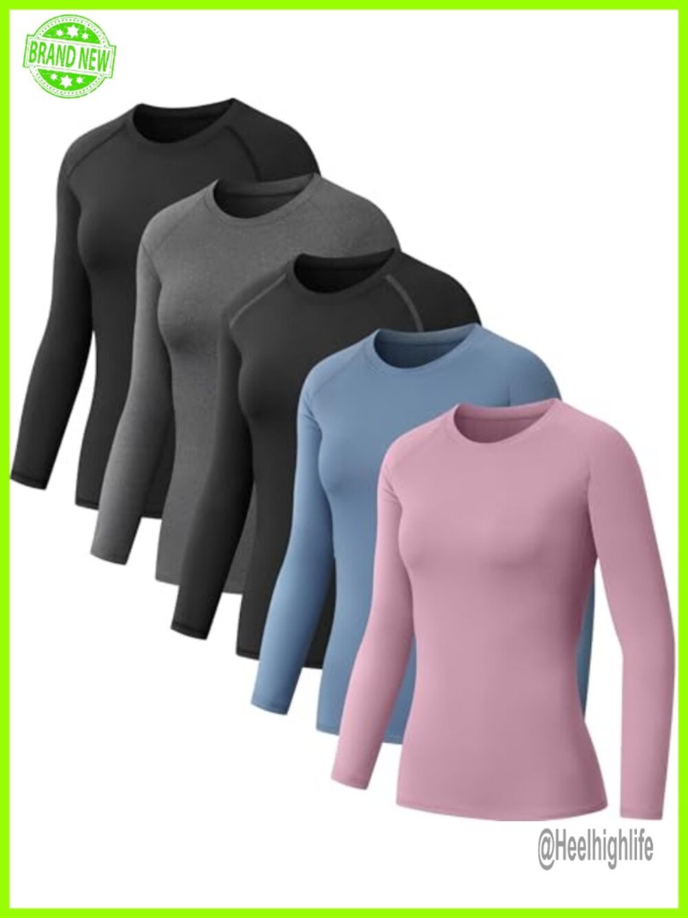 Women's 5 Pack Compression Shirts Long Sleeve Workout Baselayer
